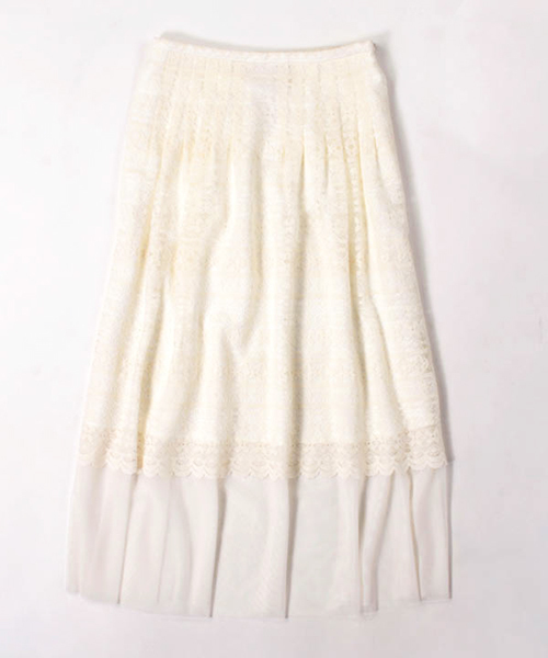 31 Sons de mode（トランテアン　ソン　ドゥ　モード）の「レースレイヤードスリットロングスカート（スカート・レディース・ホワイト/ブラック・36/38）」の4枚目の写真