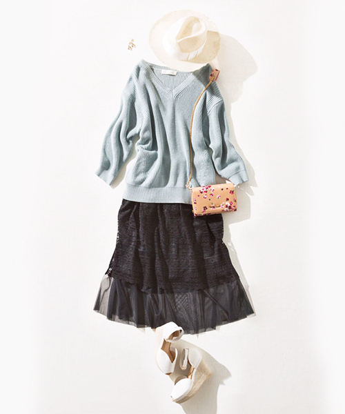 31 Sons de mode（トランテアン　ソン　ドゥ　モード）の「レースレイヤードスリットロングスカート（スカート・レディース・ホワイト/ブラック・36/38）」の5枚目の写真