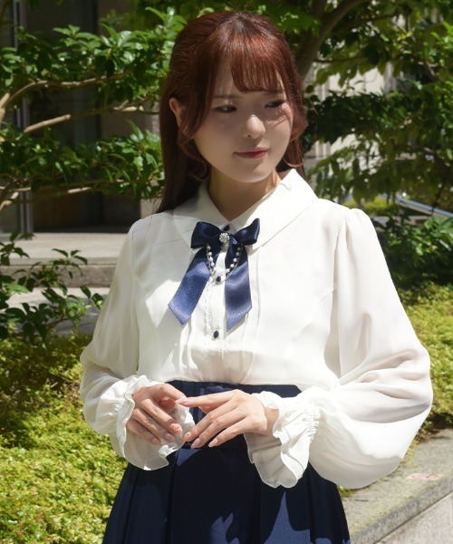 axes femme(アクシーズファム)の「リボン×パールチェーンブラウス(シャツ/ブラウス・レディース・ワイン/ブラウン/ネイビー・MEDIUM/LARGE)」の15枚目の写真