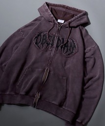 Grunge Style Sweat Zip Hoodie/グランジ ヴィンテージライク オーバーサイズ ショート丈 裏毛 フルジップパーカー フーディー パーカー スウェット レディース メンズ