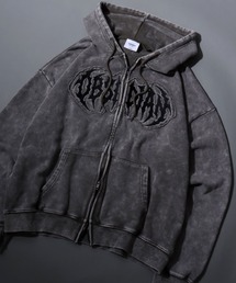 Grunge Style Sweat Zip Hoodie/グランジ ヴィンテージライク オーバーサイズ ショート丈 裏毛 フルジップパーカー フーディー パーカー スウェット レディース メンズ