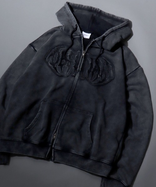 SITRY(シトリー)の「Grunge Style Sweat Zip Hoodie/グランジ ヴィンテージライク オーバーサイズ ショート丈 裏毛 フルジップパーカー フーディー パーカー スウェット レディース メンズ(パーカー・メンズ・ブラウン/カーキ/ブラック・M/L)」の2枚目の写真
