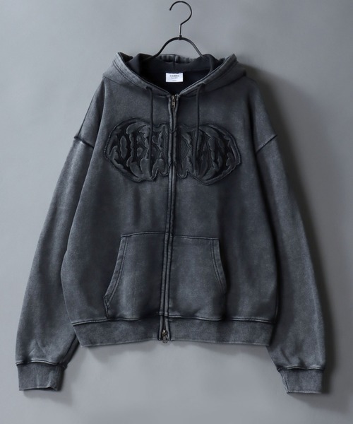 SITRY(シトリー)の「Grunge Style Sweat Zip Hoodie/グランジ ヴィンテージライク オーバーサイズ ショート丈 裏毛 フルジップパーカー フーディー パーカー スウェット レディース メンズ(パーカー・メンズ・ブラウン/カーキ/ブラック・M/L)」の4枚目の写真