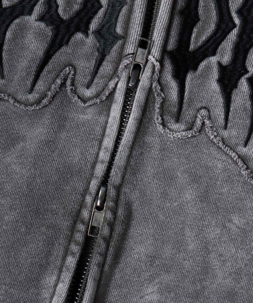 SITRY(シトリー)の「Grunge Style Sweat Zip Hoodie/グランジ ヴィンテージライク オーバーサイズ ショート丈 裏毛 フルジップパーカー フーディー パーカー スウェット レディース メンズ(パーカー・メンズ・ブラウン/カーキ/ブラック・M/L)」の13枚目の写真