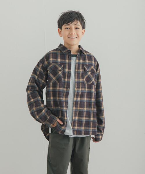 URBAN RESEARCH DOORS(アーバンリサーチドアーズ)の「『150サイズあり』ネルチェックオーバーサイズシャツ(KIDS)(シャツ/ブラウス・キッズ・ネイビー/キャメル・150/120/135)」の1枚目の写真