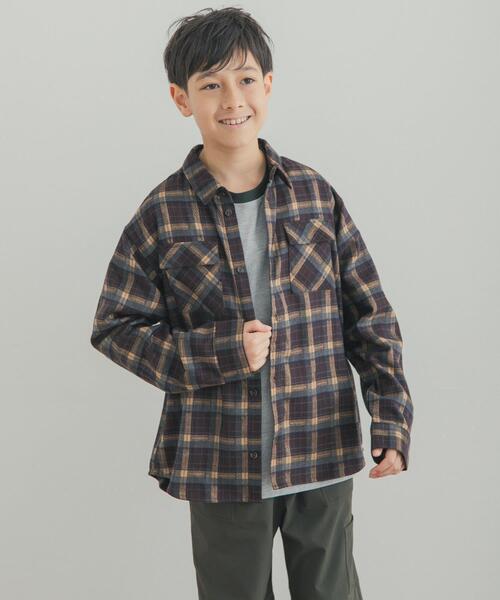URBAN RESEARCH DOORS(アーバンリサーチドアーズ)の「『150サイズあり』ネルチェックオーバーサイズシャツ(KIDS)(シャツ/ブラウス・キッズ・ネイビー/キャメル・150/120/135)」の9枚目の写真