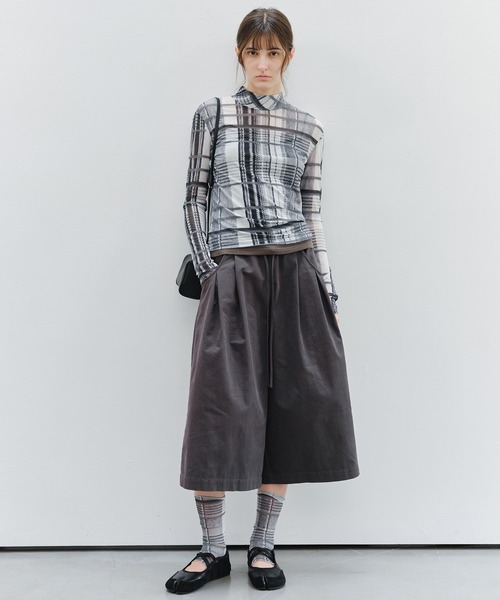 tageechita（タジチタ）の「【tageechita】アートチェックプリント シアーハイネックトップス（Tシャツ/カットソー・レディース・ブラック系/ブラウン系・M/L/S）」の12枚目の写真