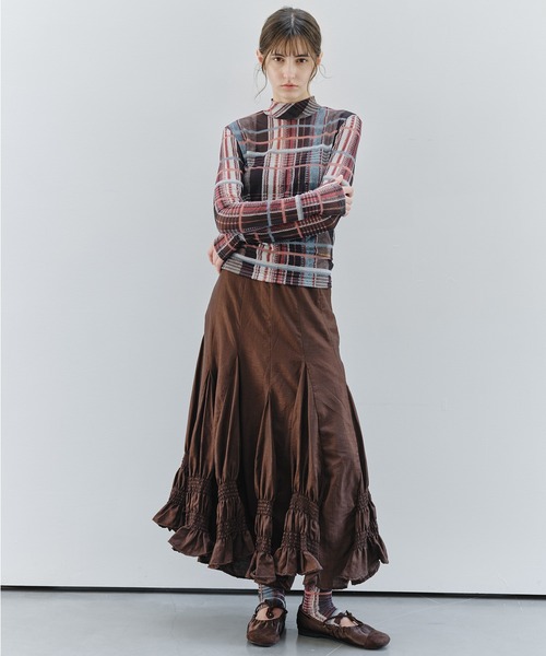 tageechita（タジチタ）の「【tageechita】アートチェックプリント シアーハイネックトップス（Tシャツ/カットソー・レディース・ブラック系/ブラウン系・M/L/S）」の20枚目の写真