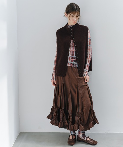 tageechita（タジチタ）の「【tageechita】アートチェックプリント シアーハイネックトップス（Tシャツ/カットソー・レディース・ブラック系/ブラウン系・M/L/S）」の7枚目の写真