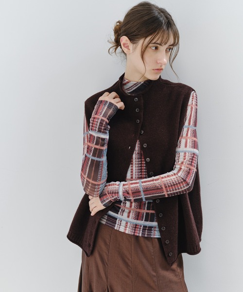 tageechita（タジチタ）の「【tageechita】アートチェックプリント シアーハイネックトップス（Tシャツ/カットソー・レディース・ブラック系/ブラウン系・M/L/S）」の13枚目の写真