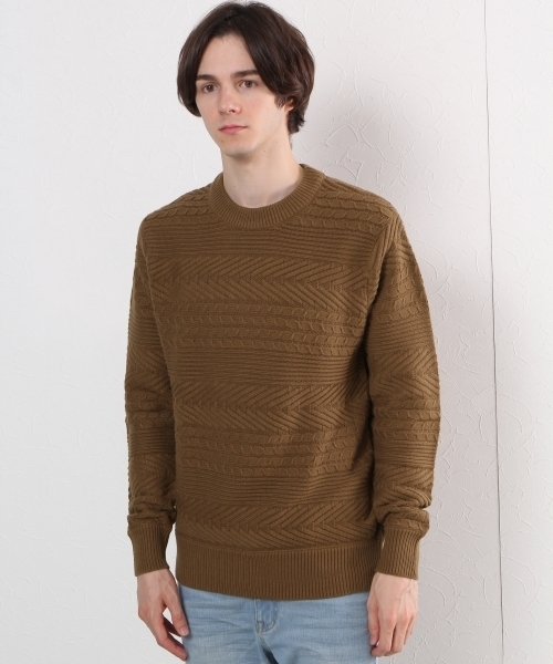 GLOBAL WORK（グローバルワーク）の「７ゲージアランボーダーニットプルオーバー/719602（ニット/セーター・メンズ・ネイビー/ブラック/ホワイト/ダークブラウン/グリーン・LARGE/SMALL/MEDIUM/X-LARGE）」の3枚目の写真