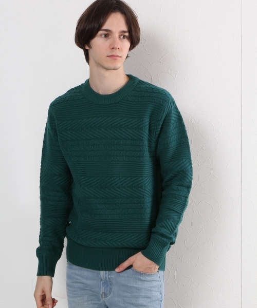 GLOBAL WORK（グローバルワーク）の「７ゲージアランボーダーニットプルオーバー/719602（ニット/セーター・メンズ・ネイビー/ブラック/ホワイト/ダークブラウン/グリーン・LARGE/SMALL/MEDIUM/X-LARGE）」の4枚目の写真