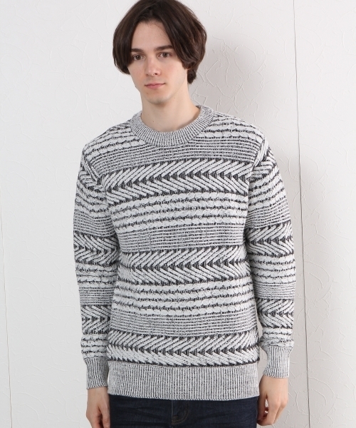 GLOBAL WORK（グローバルワーク）の「７ゲージアランボーダーニットプルオーバー/719602（ニット/セーター・メンズ・ネイビー/ブラック/ホワイト/ダークブラウン/グリーン・LARGE/SMALL/MEDIUM/X-LARGE）」の2枚目の写真