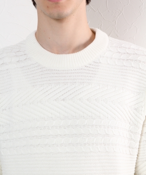 GLOBAL WORK（グローバルワーク）の「７ゲージアランボーダーニットプルオーバー/719602（ニット/セーター・メンズ・ネイビー/ブラック/ホワイト/ダークブラウン/グリーン・LARGE/SMALL/MEDIUM/X-LARGE）」の9枚目の写真