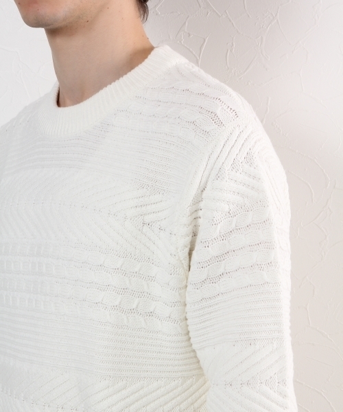 GLOBAL WORK（グローバルワーク）の「７ゲージアランボーダーニットプルオーバー/719602（ニット/セーター・メンズ・ネイビー/ブラック/ホワイト/ダークブラウン/グリーン・LARGE/SMALL/MEDIUM/X-LARGE）」の10枚目の写真