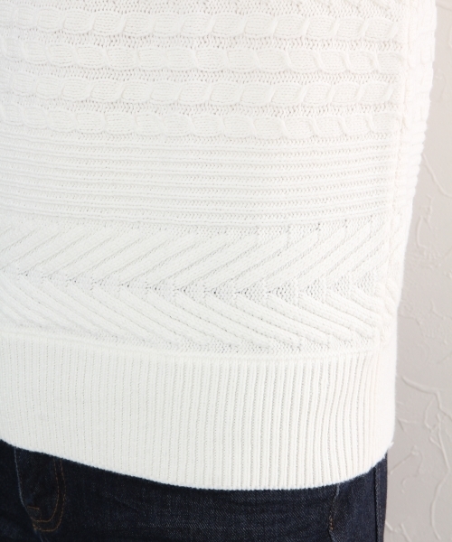 GLOBAL WORK（グローバルワーク）の「７ゲージアランボーダーニットプルオーバー/719602（ニット/セーター・メンズ・ネイビー/ブラック/ホワイト/ダークブラウン/グリーン・LARGE/SMALL/MEDIUM/X-LARGE）」の14枚目の写真