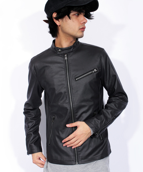 ８(eight)（エイト）の「シングル ライダースジャケット PUレザー（ライダースジャケット・メンズ・ブラック/キャメル/チャコールグレー/ネイビー・MEDIUM/LARGE/X-LARGE）」の3枚目の写真
