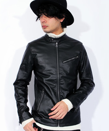 ８(eight) | シングル ライダースジャケット PUレザー ブルゾン (ライダースジャケット)