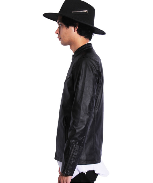 ８(eight)（エイト）の「シングル ライダースジャケット PUレザー（ライダースジャケット・メンズ・ブラック/キャメル/チャコールグレー/ネイビー・MEDIUM/LARGE/X-LARGE）」の5枚目の写真