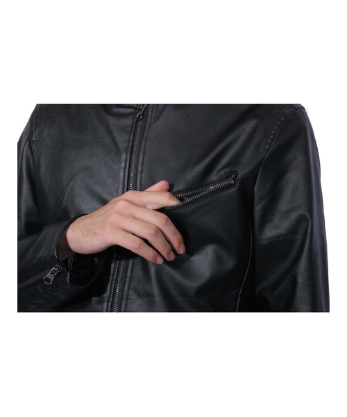 ８(eight)（エイト）の「シングル ライダースジャケット PUレザー（ライダースジャケット・メンズ・ブラック/キャメル/チャコールグレー/ネイビー・MEDIUM/LARGE/X-LARGE）」の20枚目の写真