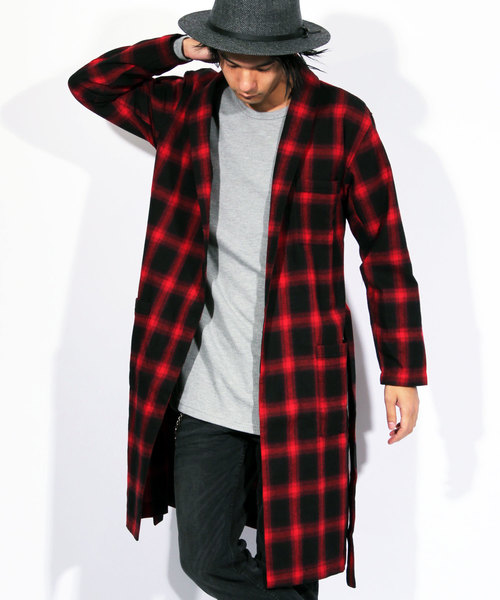 8(eight)(エイト)の「チェック ガウン コーディガン ネル生地(カーディガン/ボレロ・メンズ・レッド/ブルー・MEDIUM/LARGE)」の2枚目の写真