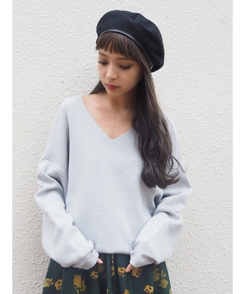 MURUA（ムルーア）の「ルーズＶネックニット（ニット/セーター・レディース・グレー/ピンク/ブラック/オレンジ/イエロー・FREE）」の3枚目の写真