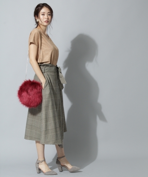 Andemiu（アンデミュウ）の「【WEB限定】チェックラップスカート773269（スカート・レディース・ブラック/ベージュ・FREE）」の4枚目の写真