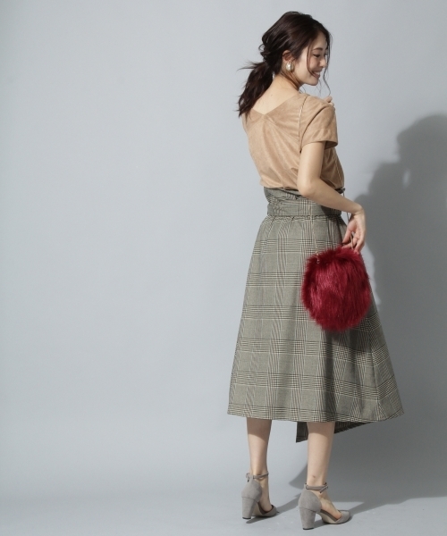 Andemiu（アンデミュウ）の「【WEB限定】チェックラップスカート773269（スカート・レディース・ブラック/ベージュ・FREE）」の5枚目の写真