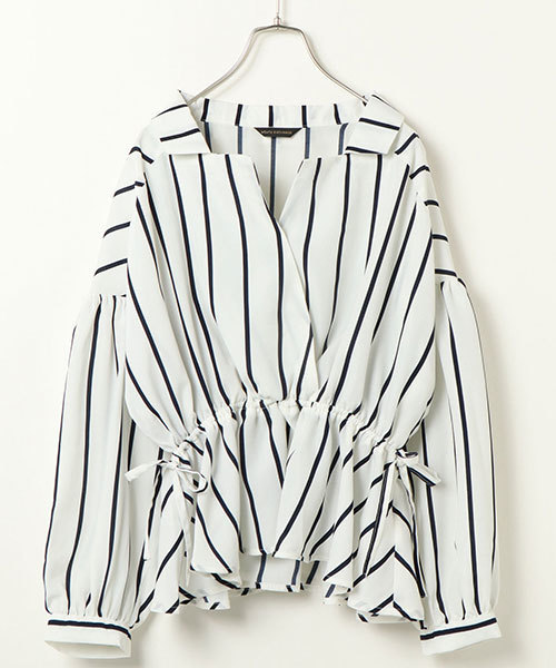 VENCEEXCHANGE（ヴァンスエクスチェンジ）の「カシュクールブラウス                   （シャツ/ブラウス・レディース・ブラック/オフホワイト・MEDIUM）」の2枚目の写真