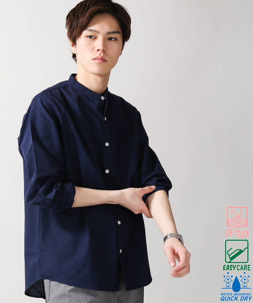 WEGO（ウィゴー）の「WEGO/フランスリネンバンドカラーシャツ（シャツ/ブラウス・メンズ・ライトグレー/ネイビー/ホワイト・LARGE/MEDIUM/SMALL）」の3枚目の写真