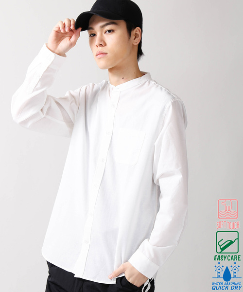 WEGO（ウィゴー）の「WEGO/フランスリネンバンドカラーシャツ（シャツ/ブラウス・メンズ・ライトグレー/ネイビー/ホワイト・LARGE/MEDIUM/SMALL）」の2枚目の写真