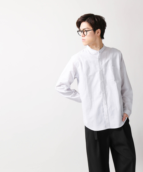 WEGO（ウィゴー）の「WEGO/フランスリネンバンドカラーシャツ（シャツ/ブラウス・メンズ・ライトグレー/ネイビー/ホワイト・LARGE/MEDIUM/SMALL）」の10枚目の写真