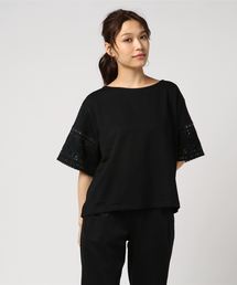 earth music&ecology | ・袖オーガンジー刺繍プルオーバー(Tシャツ/カットソー)