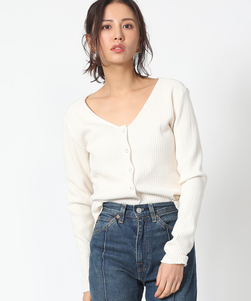 FREAK'S STORE(フリークスストア)の「R JUBILEE/アールジュビリー RIB C/GN/リブカーディガン(カーディガン/ボレロ)」|オフホワイト