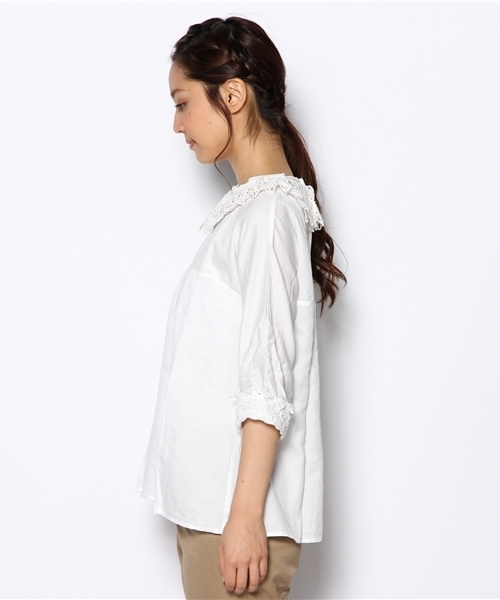 BEAMS BOY（ビームスボーイ）の「□BEAMS BOY / 襟袖レース サテンヴィンテージブラウス（シャツ/ブラウス・レディース・ホワイト/ワイン/ネイビー・ONE SIZE）」の5枚目の写真