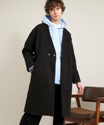 EMMA CLOTHES | オーバーサイズビーバーメルトンVネックロングコート(ノーカラーコート)