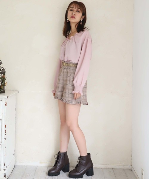 one after another NICE CLAUP（ワンアフターアナザーナイスクラップ）の「ベルト付き裾フリルショートパンツ（その他パンツ・レディース・ブラック/ブラック系その他/グレー系その他/チェック・FREE）」の5枚目の写真