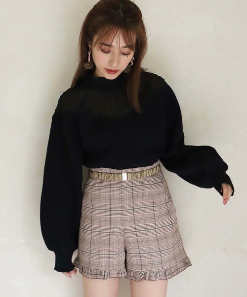 one after another NICE CLAUP（ワンアフターアナザーナイスクラップ）の「ベルト付き裾フリルショートパンツ（その他パンツ・レディース・ブラック/ブラック系その他/グレー系その他/チェック・FREE）」の7枚目の写真