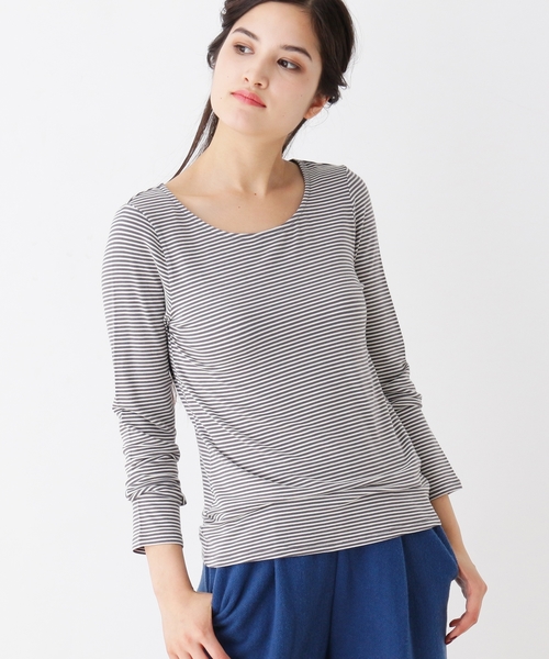 grove（グローブ）の「【洗える】ウール混クルーネックカットソー（Tシャツ/カットソー・レディース・アイボリー/ブラック/グレー系2/ブラック系2・02/03）」の4枚目の写真