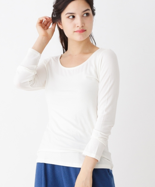 grove（グローブ）の「【洗える】ウール混クルーネックカットソー（Tシャツ/カットソー・レディース・アイボリー/ブラック/グレー系2/ブラック系2・02/03）」の2枚目の写真