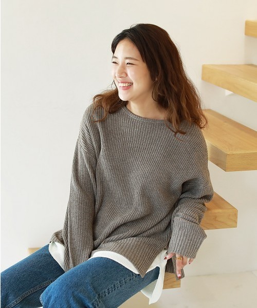 TODAYFUL（トゥデイフル）の「ワッフルレイヤードニット（ニット/セーター・レディース・グレー/モカ・FREE）」の2枚目の写真