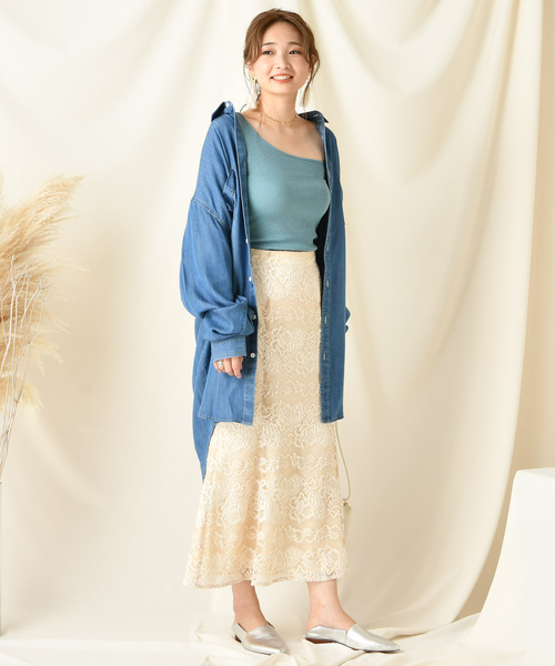 DouDou（ドゥドゥ）の「デニムロングシャツ（シャツ/ブラウス・レディース・オフホワイト/ブルー/ブラウン・FREE）」の7枚目の写真