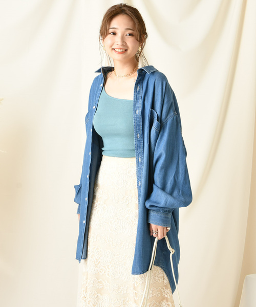 DouDou（ドゥドゥ）の「デニムロングシャツ（シャツ/ブラウス・レディース・オフホワイト/ブルー/ブラウン・FREE）」の8枚目の写真