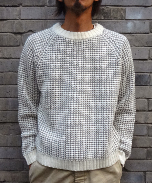 CIAOPANIC(チャオパニック)の「【Ciaopanic】ワッフル調C/N(ニット/セーター・メンズ・ネイビー/ホワイト/グリーン・MEDIUM/LARGE)」の2枚目の写真