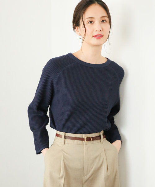 GLOBAL WORK（グローバルワーク）の「【UVカット】USAワッフルチュニックT/822623（Tシャツ/カットソー・レディース・ベージュ/ネイビー/オフホワイト/ライトピンク・MEDIUM/LARGE）」の3枚目の写真