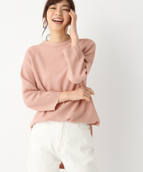 GLOBAL WORK（グローバルワーク）の「【UVカット】USAワッフルチュニックT/822623（Tシャツ/カットソー・レディース・ベージュ/ネイビー/オフホワイト/ライトピンク・MEDIUM/LARGE）」の4枚目の写真