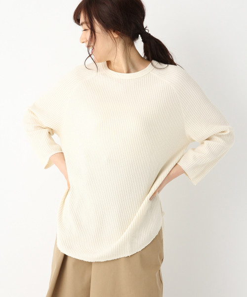 GLOBAL WORK（グローバルワーク）の「【UVカット】USAワッフルチュニックT/822623（Tシャツ/カットソー・レディース・ベージュ/ネイビー/オフホワイト/ライトピンク・MEDIUM/LARGE）」の11枚目の写真