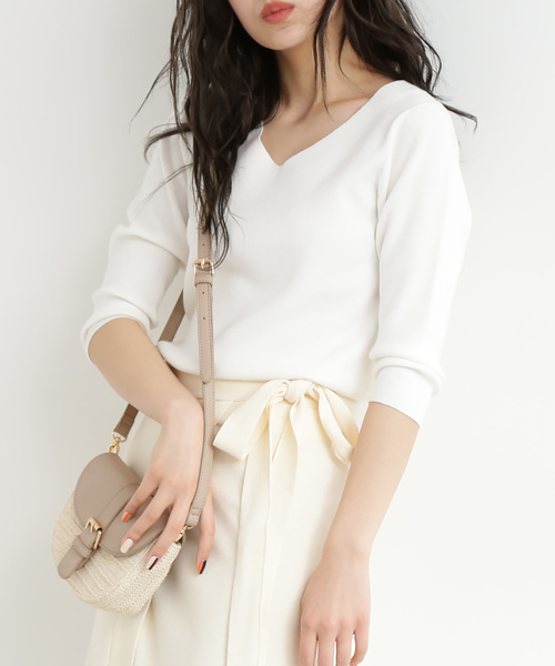 FREE'S MART（フリーズマート）の「七分袖総針Ｖネックニット（ニット/セーター・レディース・ホワイト/ブラック/パープル/ブルー/ホワイト系その他・FREE）」の2枚目の写真