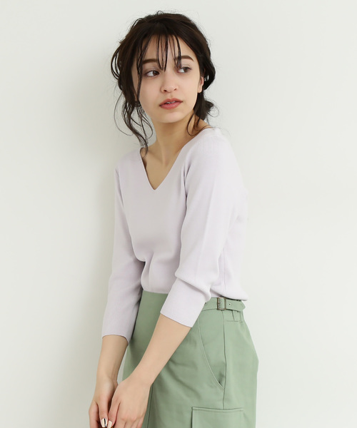 FREE'S MART（フリーズマート）の「七分袖総針Ｖネックニット（ニット/セーター・レディース・ホワイト/ブラック/パープル/ブルー/ホワイト系その他・FREE）」の9枚目の写真