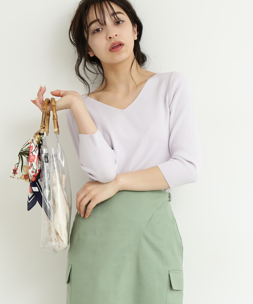 FREE'S MART（フリーズマート）の「七分袖総針Ｖネックニット（ニット/セーター・レディース・ホワイト/ブラック/パープル/ブルー/ホワイト系その他・FREE）」の8枚目の写真